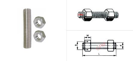 เกลียวตลอดสแตนเลส ASTM A193-B8 + 2หัว SUS ASTM A194-B8M มิล